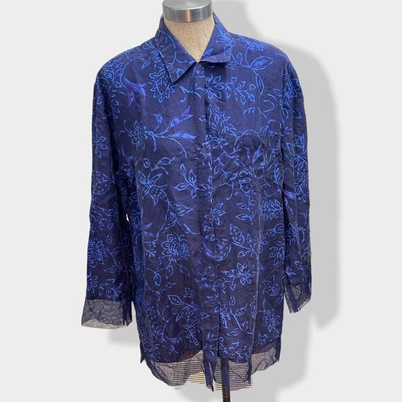 VICTORIA'S Secret Blue Silk Button Down Blouse M - Picture 1 of 6